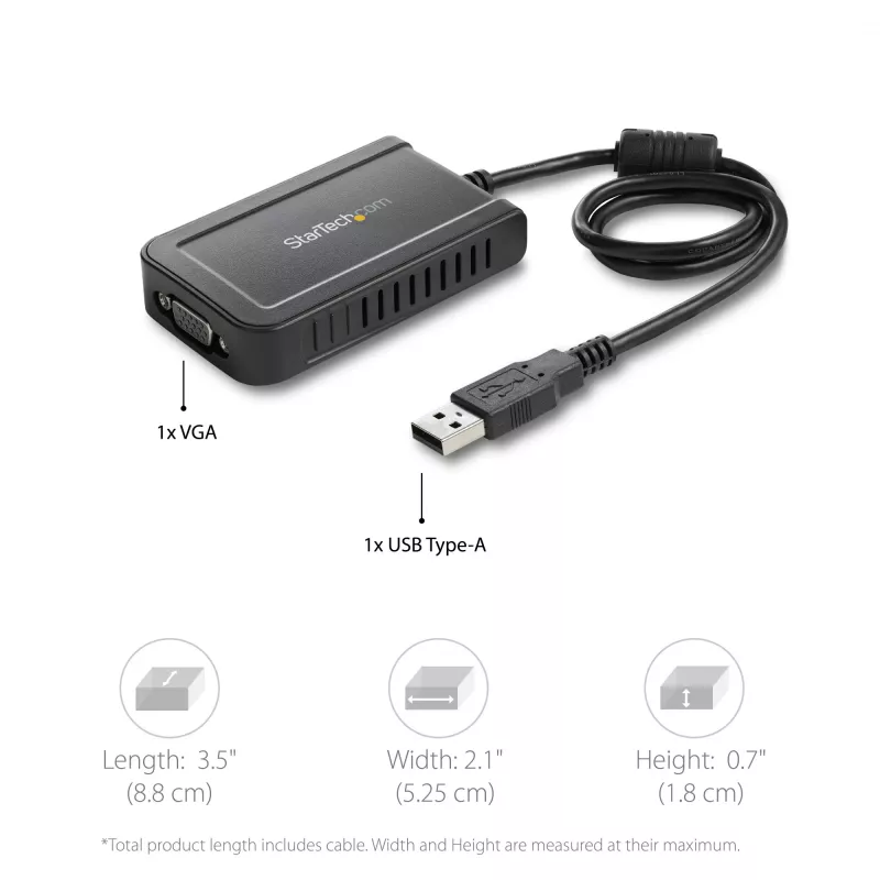 StarTech.com Adattatore USB 2.0 a VGA, convertitore USB a monitor VGA per Windows, 1080p (nessun supporto per macOS/ChromeOS/Linux) - TAA