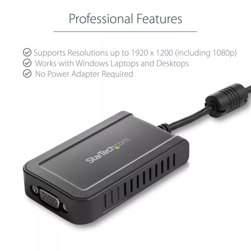StarTech.com Adattatore USB 2.0 a VGA, convertitore USB a monitor VGA per Windows, 1080p (nessun supporto per macOS/ChromeOS/Linux) - TAA