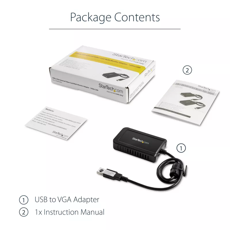StarTech.com Adattatore USB 2.0 a VGA, convertitore USB a monitor VGA per Windows, 1080p (nessun supporto per macOS/ChromeOS/Linux) - TAA