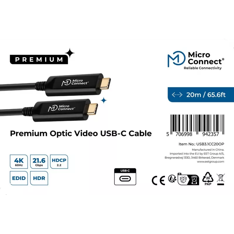 Microconnect USB3.1CC20OP Cavo USB USB 3.2 Gen 2 (3.1 Gen 2) 20 m USB C nero