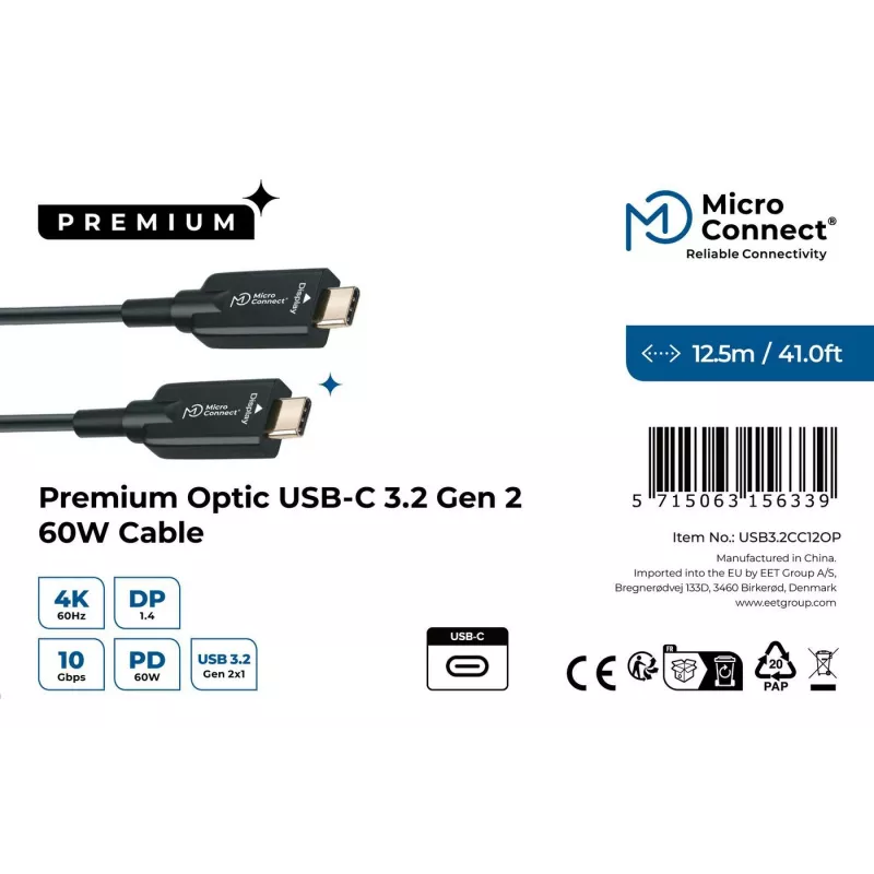 Microconnect USB3.2CC12OP cavo USB USB 3.2 Gen 2 (3.1 Gen 2) 12,5 m USB C nero