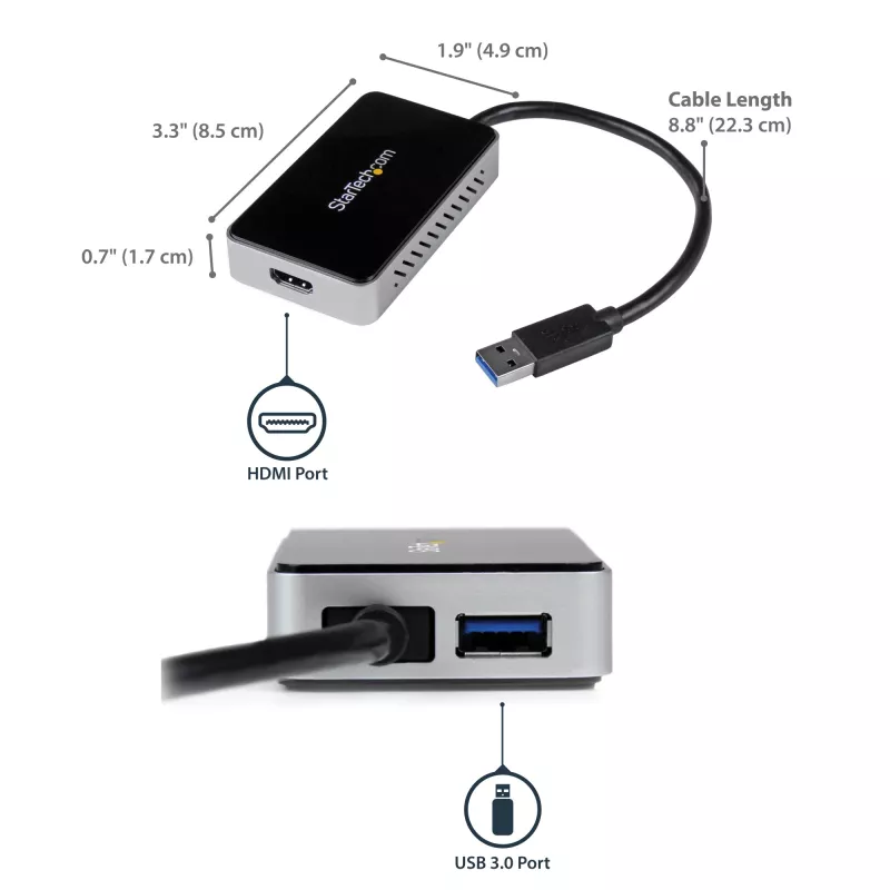 StarTech.com adattatore USB 3.0 a HDMI con 1x USB, convertitore da USB a monitor HDMI per Windows (nessun supporto per macOS/ChromeOS/Linux) - TAA