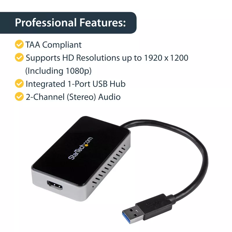 StarTech.com adattatore USB 3.0 a HDMI con 1x USB, convertitore da USB a monitor HDMI per Windows (nessun supporto per macOS/ChromeOS/Linux) - TAA