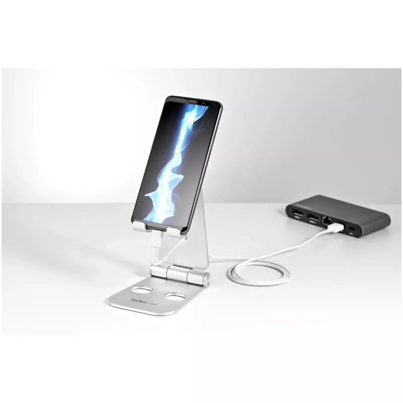 StarTech.com Supporto per telefono e tablet - Supporto universale pieghevole per dispositivi mobili, per smartphone e tablet - Supporto ergonomico regolabile multi-angolo per scrivania - Portatile - argento