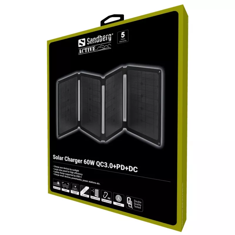 Caricabatterie solare Sandberg 60W QC3.0+PD+DC monocristallino nero