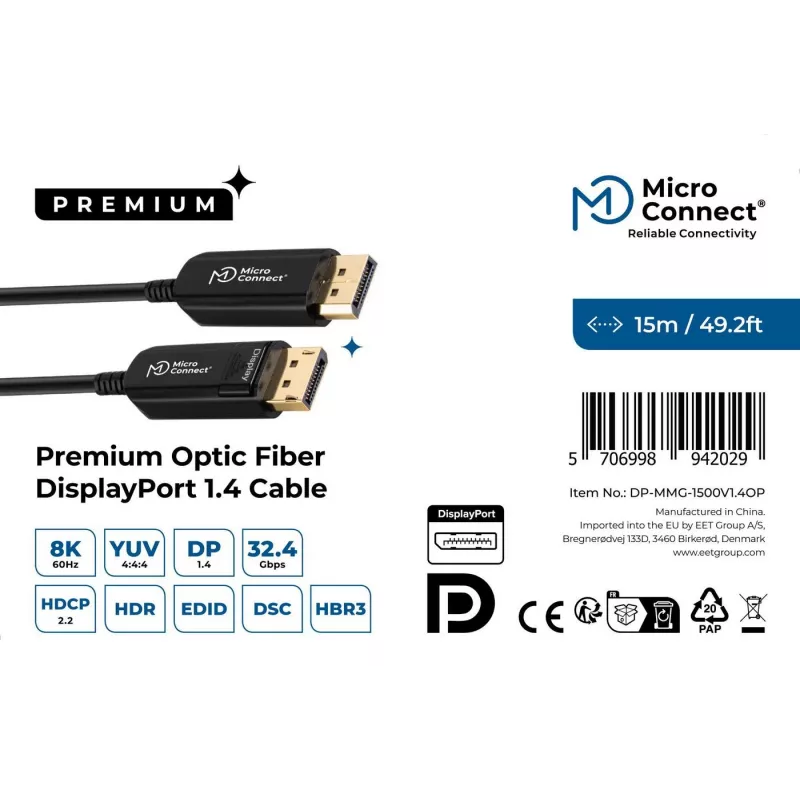 Microconnect DP-MMG-1500V1.4OP cavo DisplayPort 15 m nero