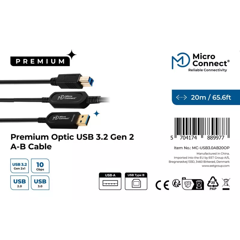 Microconnect MC-USB3.0AB20OP cavo USB USB 3.2 Gen 2 (3.1 Gen 2) 20 m USB A USB B nero