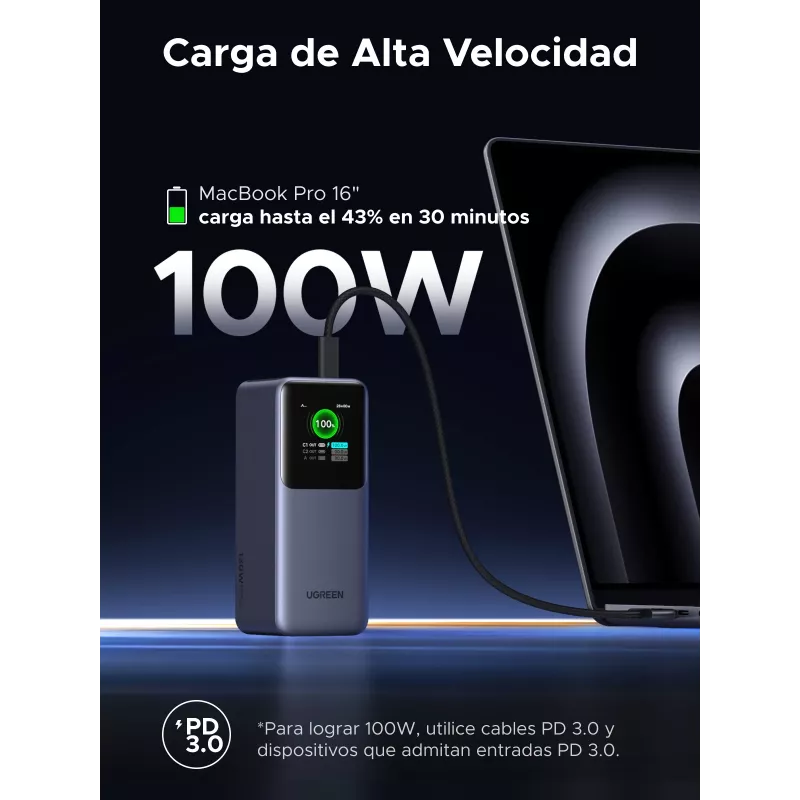 Powerbank Ugreen 20000mAh 130W ricarica rapida litio grigio