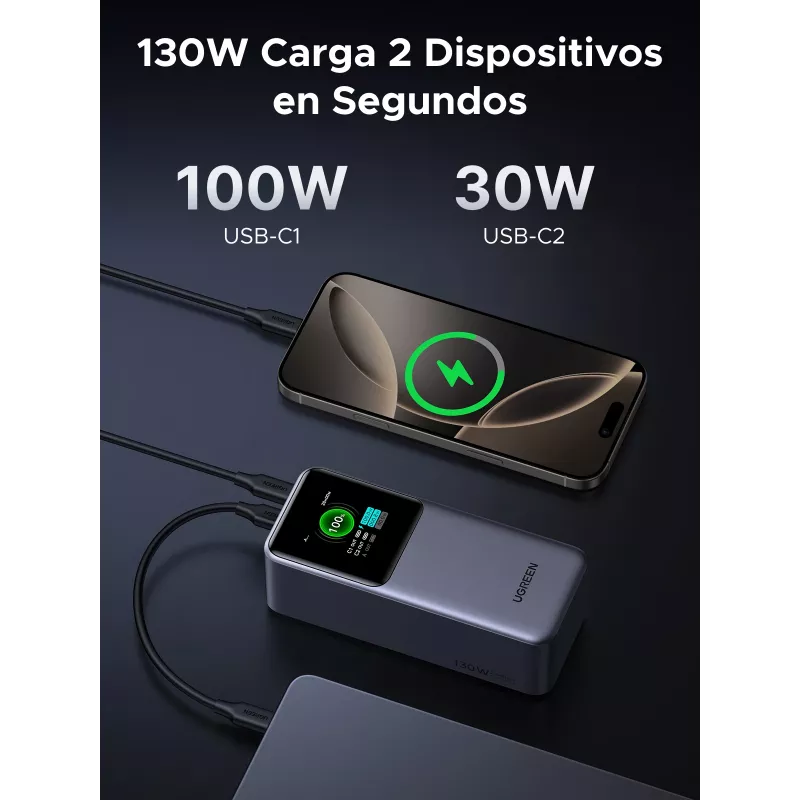 Powerbank Ugreen 20000mAh 130W ricarica rapida litio grigio