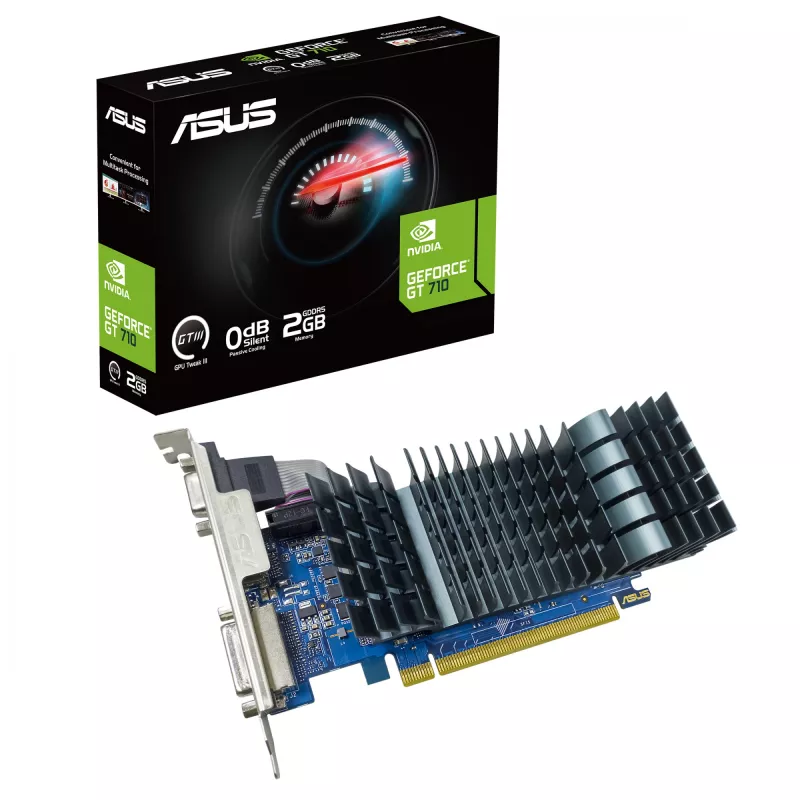 Scheda grafica ASUS GeForce GT 710 — 2 GB GDDR5, 64-Bit, PCIe 2.0, raffreddamento passivo