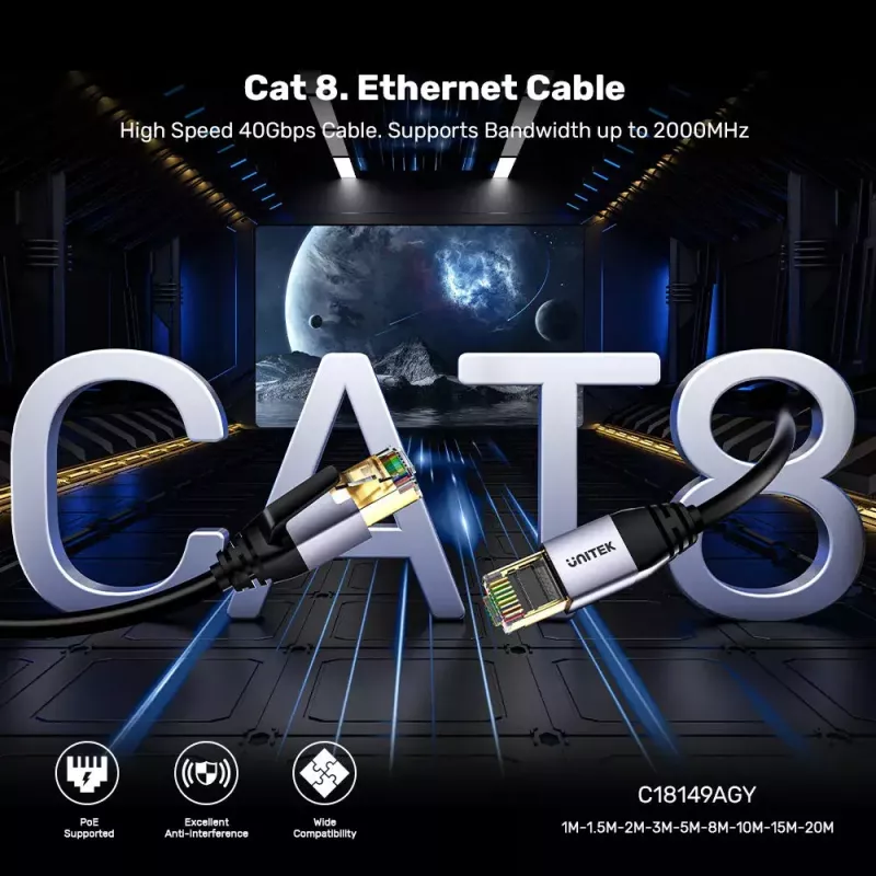 Cavo di rete UNITEK C18149AGY03-3M RJ-45 Cat8 3m nero