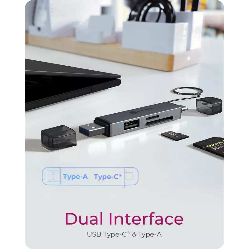 Lettore di schede icybox 61179 – USB 3.2 Gen1 3-in-1, connettori USB Type-C e Type-A