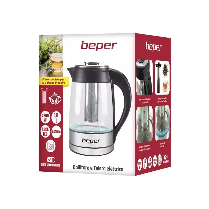 Bollitore elettrico Beper 1,8 L 2200 W trasparente