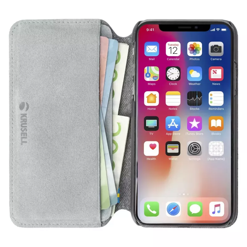 Custodia a libro Krusell Broby 4 Card SlimWallet per iPhone X/XS grigio