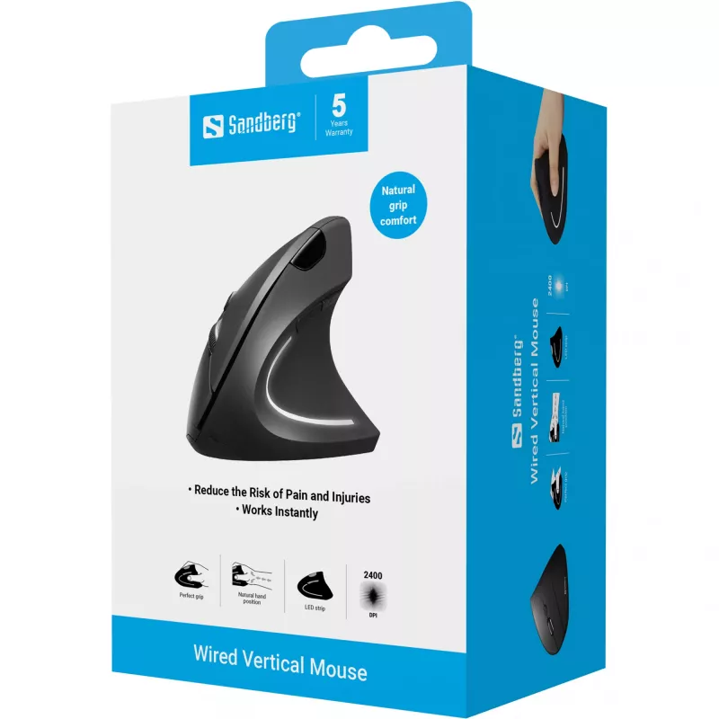 Mouse con filo Sandberg Wired Vertical Mouse USB Type-A