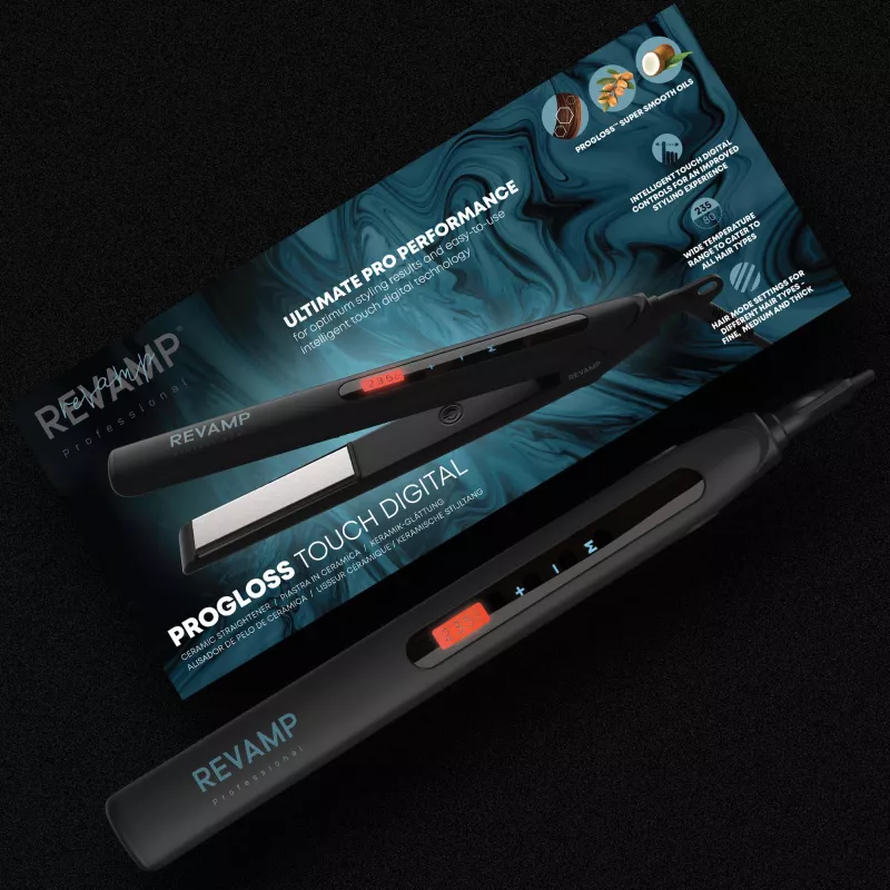 Revamp Progloss Touch Digital piastra per capelli Warm nero 3 m