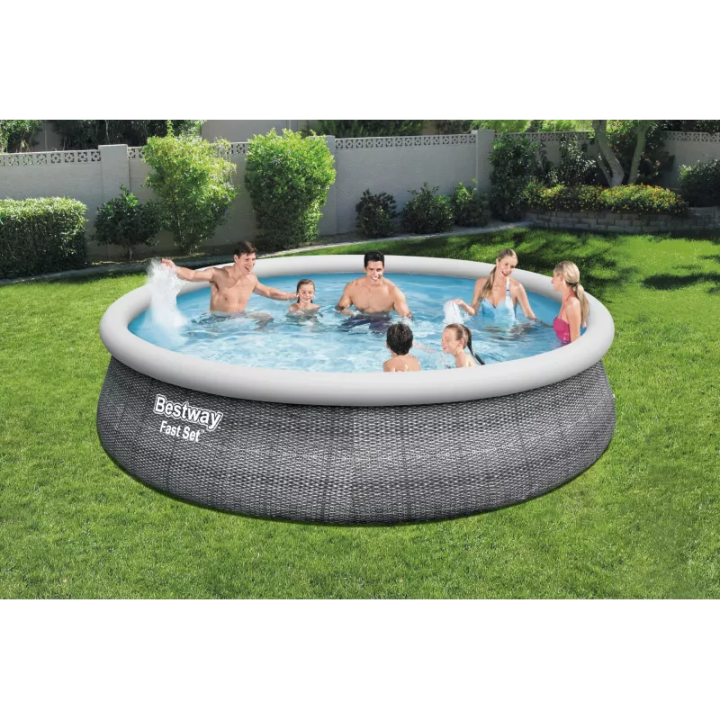 Bestway 57372 Fast Set set piscina fuori terra, rotonda, 457 x 107 cm, 12.362 l, con pompa filtro e scaletta