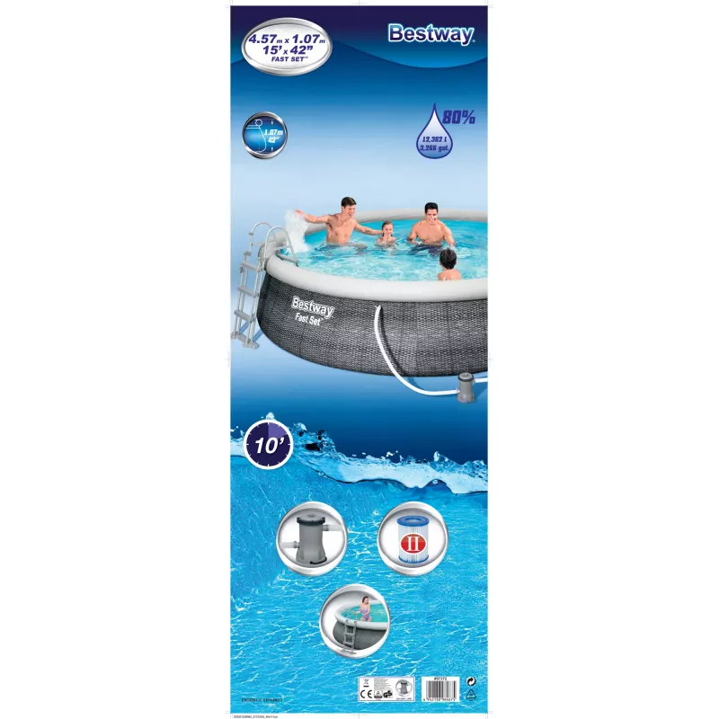 Bestway 57372 Fast Set set piscina fuori terra, rotonda, 457 x 107 cm, 12.362 l, con pompa filtro e scaletta