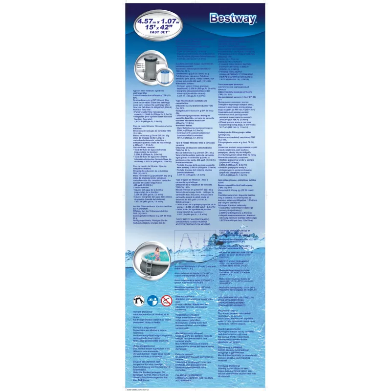 Bestway 57372 Fast Set set piscina fuori terra, rotonda, 457 x 107 cm, 12.362 l, con pompa filtro e scaletta