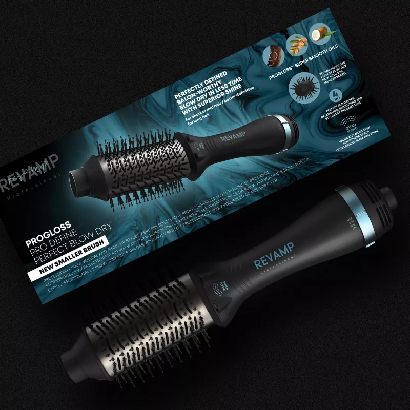 Spazzola ad aria calda Revamp Progloss Pro Define Perfect Blow Dry caldo nero 900 W 3 m