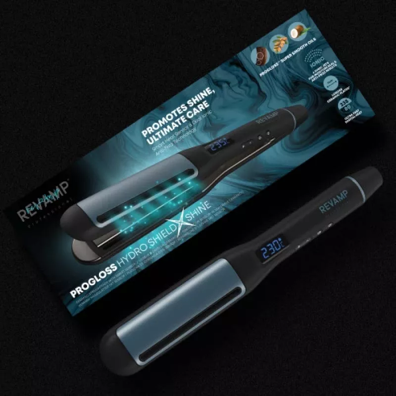 Piastra per capelli Revamp Progloss Hydro Shield X Shine nero 3 m
