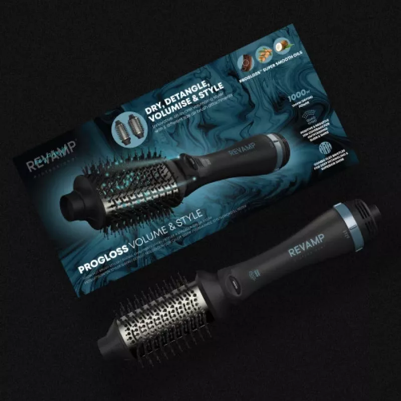 Spazzola ad aria calda Revamp Progloss Volume & Style Hot Brush nero 1000 W 3 m