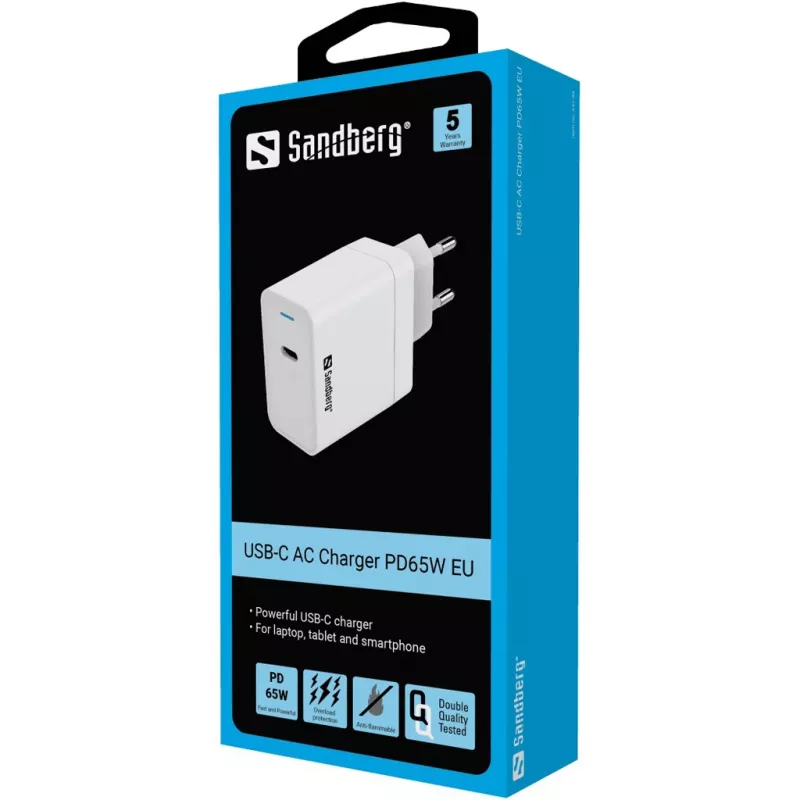 Caricabatterie AC Sandberg USB-C PD65W EU indoor universale bianco