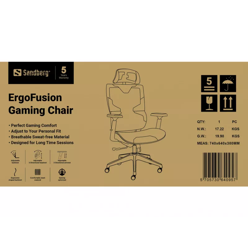 Sedia gaming Sandberg ErgoFusion peso massimo utente 150 kg