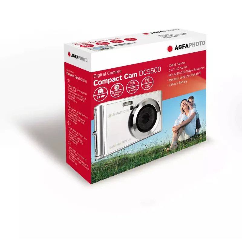 AgfaPhoto Realishot DC5500 Fotocamera digitale compatta, 24 MP CMOS, LCD da 2,4 inch, argento (DC5500 SL)