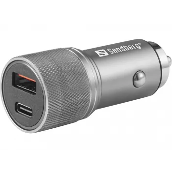 Caricabatterie da auto Sandberg 1xQC3.0+1xUSB-C 48W, auto, accendisigari, 12 V, metallizzato