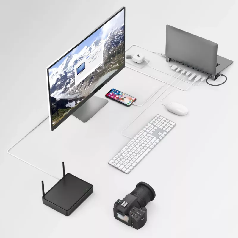 Hama 00200103 docking station USB-C 9 in 1, USB 3.2 Gen 1, 4x USB-A, USB-C PD, HDMI, LAN, SD/microSD, grigia
