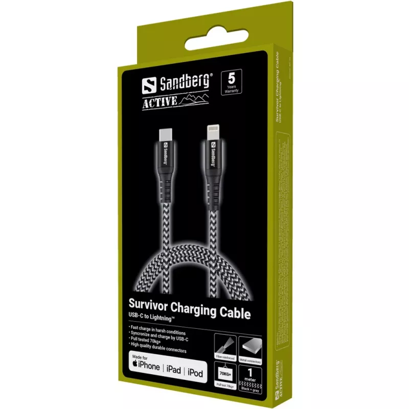 Sandberg Survivor cavo USB-C PD>Lightning 1M 1m 28g