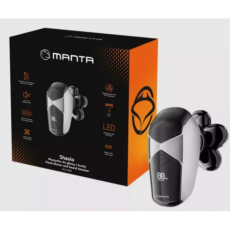 Manta HS-01BK Shavio set tagliacapelli e barba, nero/cromo