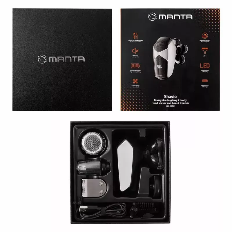 Manta HS-01BK Shavio set tagliacapelli e barba, nero/cromo