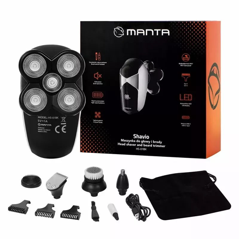 Manta HS-01BK Shavio set tagliacapelli e barba, nero/cromo