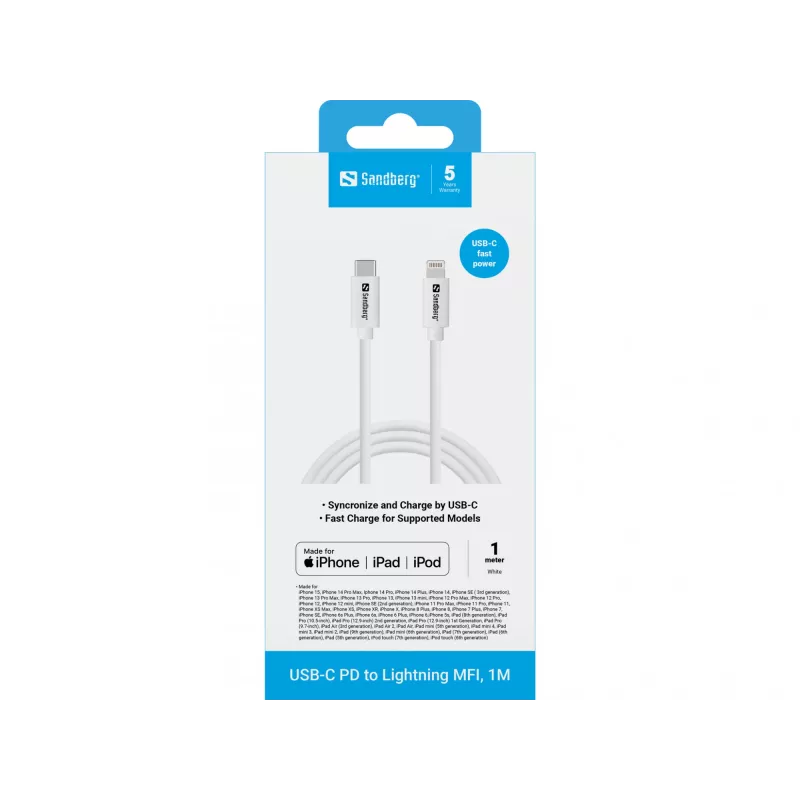 Cavo Sandberg USB-C PD a Lightning MFI 1M 1m Lightning USB C