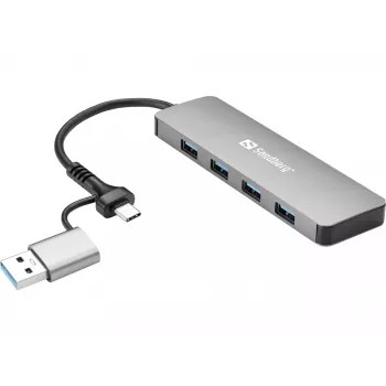 Hub Sandberg USB-C/A a 4xUSB 3.0 alluminio 5000 Mbit/s