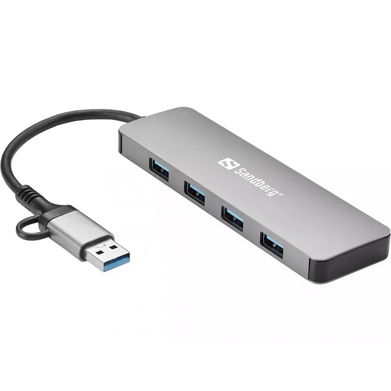 Hub Sandberg USB-C/A a 4xUSB 3.0 alluminio 5000 Mbit/s