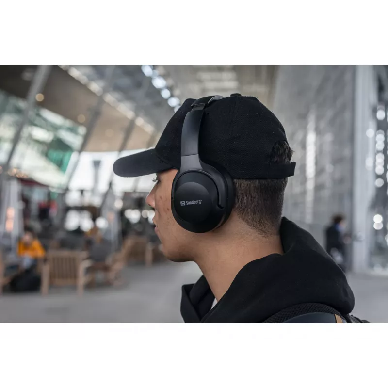 Cuffie wireless da viaggio Sandberg ANC+ENC, wireless, chiamate/musica, 228 g, cuffie, nero