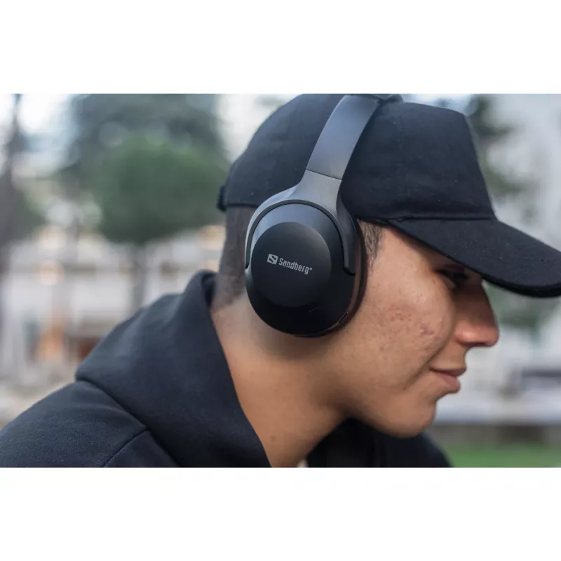 Cuffie wireless da viaggio Sandberg ANC+ENC, wireless, chiamate/musica, 228 g, cuffie, nero