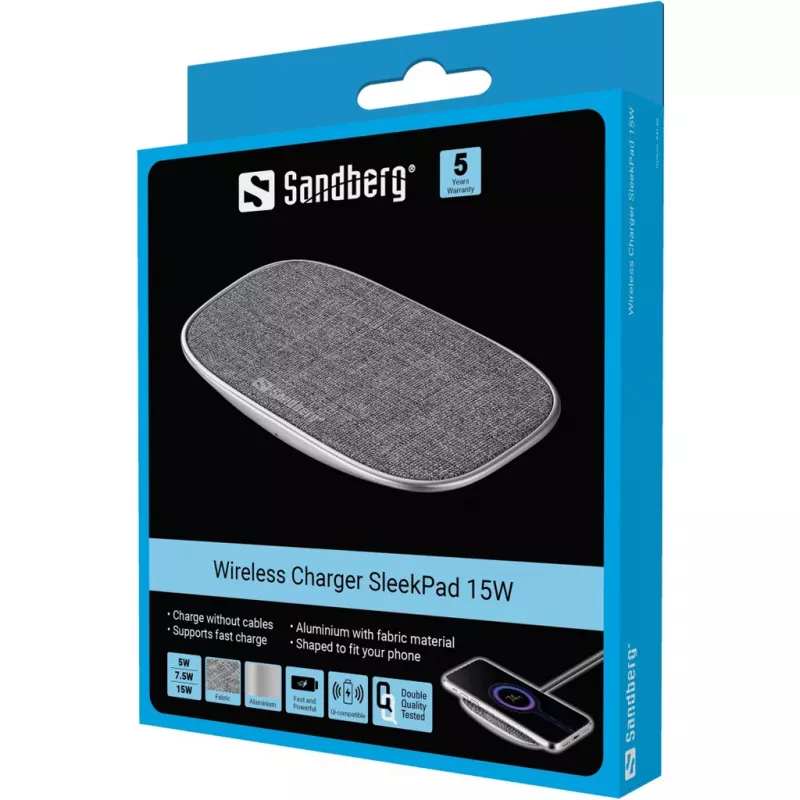 Caricabatterie wireless Sandberg SleekPad 15W indoor USB universale