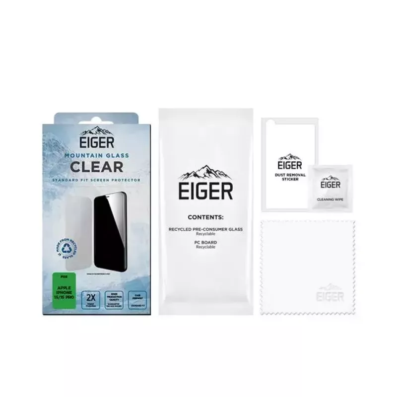 Pellicola protettiva per schermo EIGER Mountain Glass Clear iPhone 15/15 Pro vetro temperato