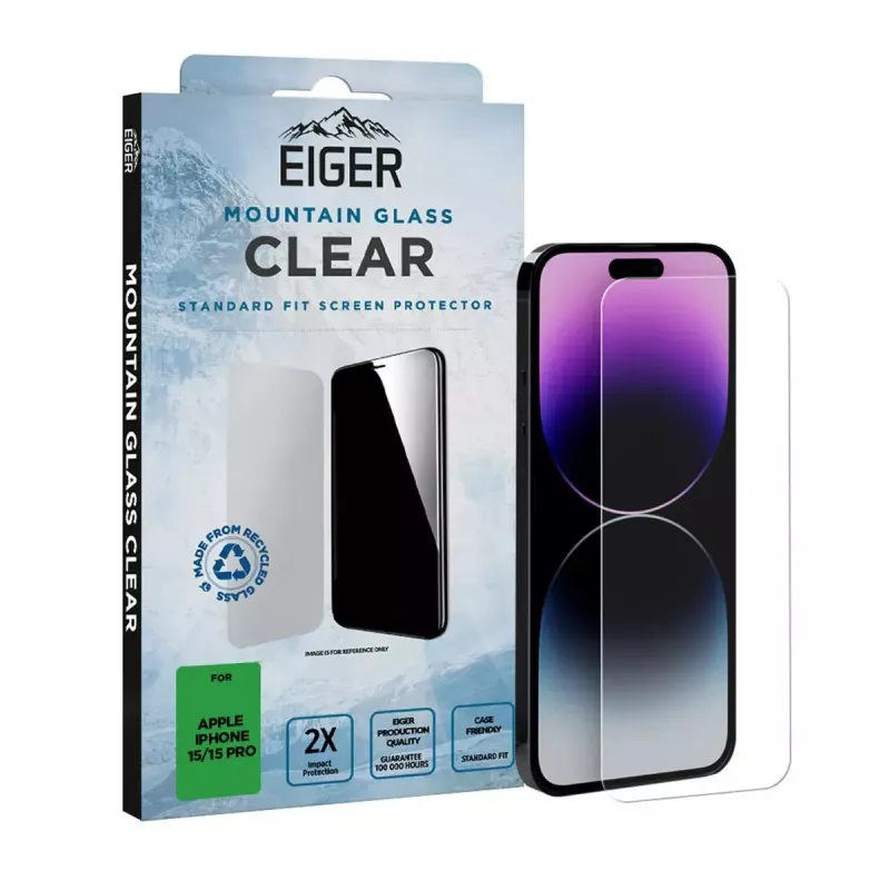 Pellicola protettiva per schermo EIGER Mountain Glass Clear iPhone 15/15 Pro vetro temperato