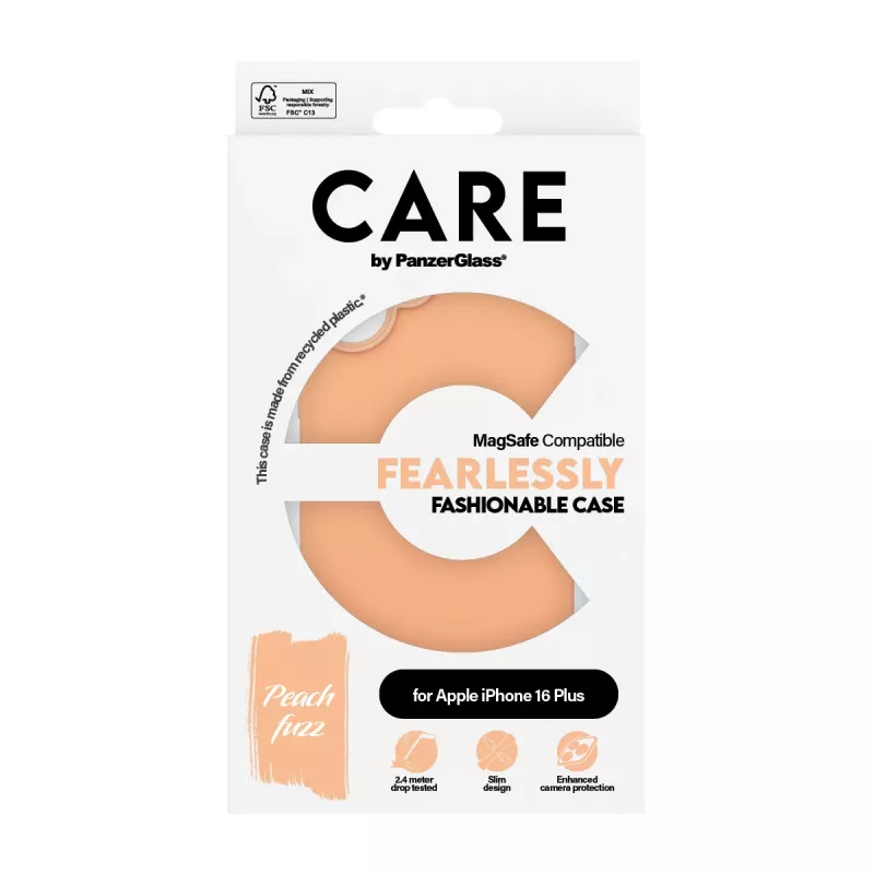Cover PanzerGlass CARE by ® custodia moda Peachy con MagSafe iPhone 16 Plus trasparente