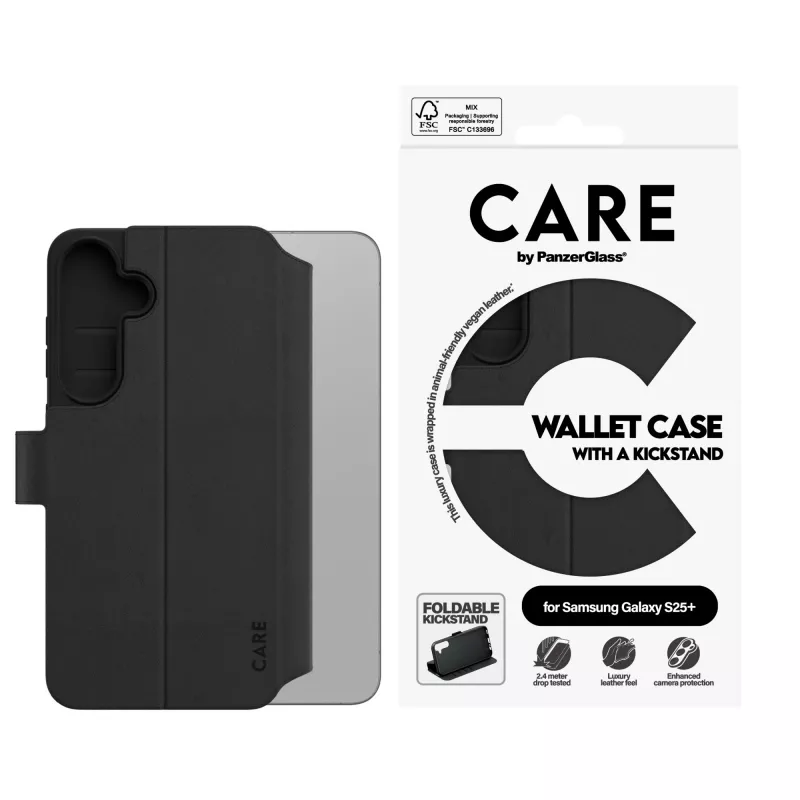 PanzerGlass CARE Feature custodia a libro con supporto per Samsung Galaxy S25+, nero