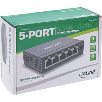 Switch di rete Gigabit InLine 5 porte, 1 Gb/s, desktop, case in metallo, senza ventola