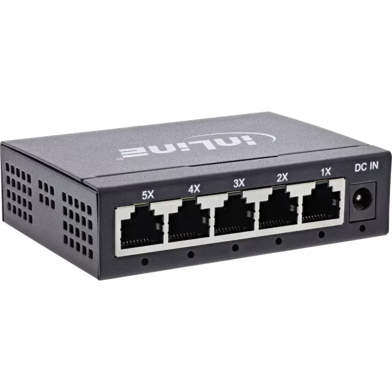 Switch di rete Gigabit InLine 5 porte, 1 Gb/s, desktop, case in metallo, senza ventola
