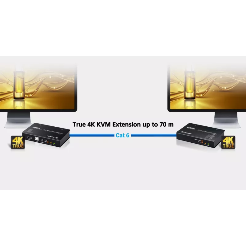 ATEN CE801-AT-G USB True 4K HDMI Cat6 extender KVM (4K @ 70 m / FHD 1080p @ 100 m), HDMI, USB Type-A, RS-232