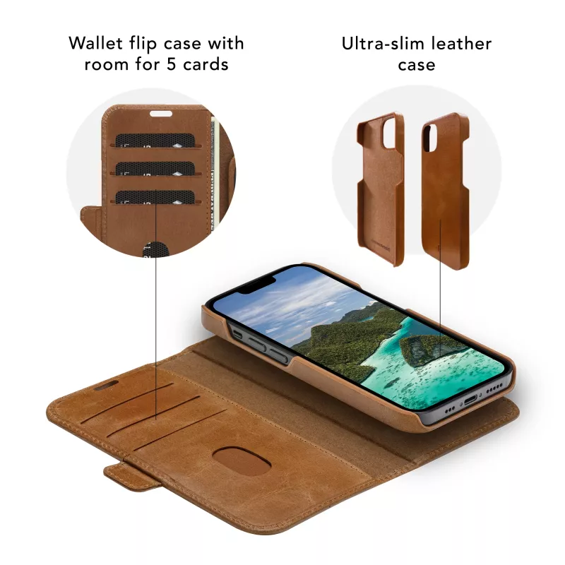 dbramante1928 Lynge LY61GT001181 custodia a libro per Apple iPhone 12/12 Pro, in pelle granulata, marrone chiaro