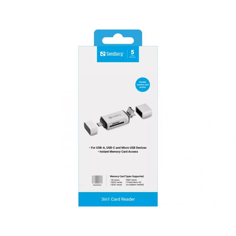 Sandberg lettore di schede USB-C+USB+MicroUSB